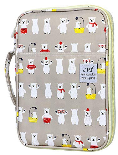 YOUSHARES 96 Slots Colored Pencil Case, Large Capacity Pencil Holder Pen Organizer Bag with Zipper for Prismacolor Watercolor Coloring Pencils, Gel Pens for Artist (Bathing Bear)