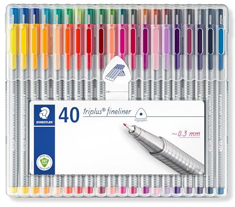 STAEDTLER 334 SB40 Fineliner triplus (ergonomische Dreikantform, hohe Qualität Made in Germany, superfeine Spitze, Set mit 40 brillanten Farben, Linienbreite 0,3 mm)