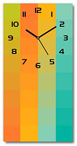 Tulup Horloge en Verre 30x60cm - Silencieuse sur Pied Salon Design La Mur Impression Verre Sécurité - Aiguilles d'horloge Noires - Carrés colorés