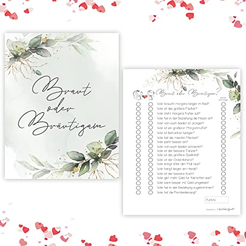 25 x Braut oder Bräutigam Hochzeitsquiz Hochzeitsspiel Hochzeitsspiele für Gäste Hochzeitsspiel Brautpaar Hochzeitsgeschenk Hochzeitsfeier Boho