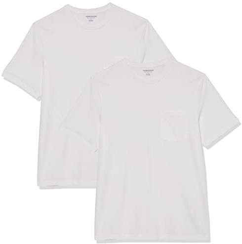 Amazon Essentials herr normal passform kortärmad rund hals ficka t-shirt, paket med 2, vit, X-Large
