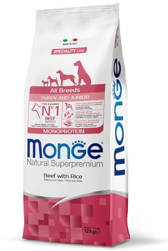 Monge Natural Superpremium Adult Beef and Rice, Hundefutter für alle Rassen (Trockenfutter für Hunde mit Rindfleisch & Reis, sehr Ballaststoff- & Vitaminreich, 12 kg)