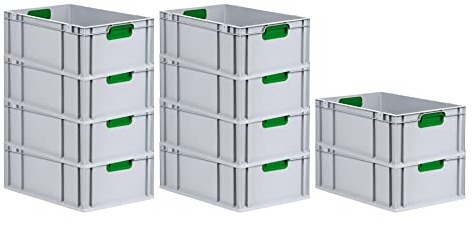 PROREGAL SuperSparSet 10x Eurobox NextGen Color | HxBxT 22x40x60cm | 44 Liter | Griffe grün geschlossen | Verstärkter Boden | Eurobehälter, Transportbox, Transportbehälter, Stapelbehälter