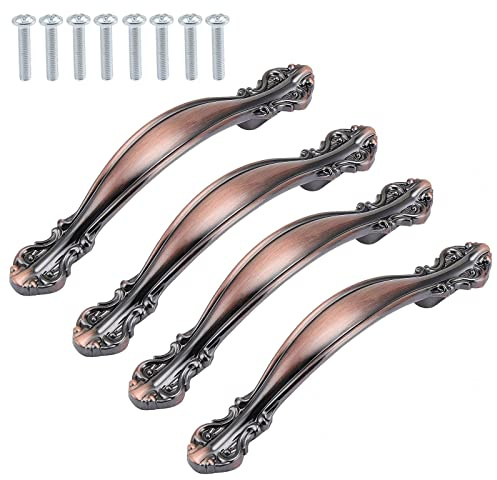 KGUDYS 4er Set Vintage-Schrankgriff, Bügel-Möbelgriff, Lochabstand 64/96/128mm Türgriff, für Schranktüren, Schubladen, Schränke, rot Kupfer,Holespacing:64mm/2.5in