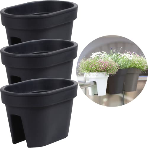 DTU24 3er Set Balkon-Blumenkasten, Geländertopf, Balkonkasten Schwarz