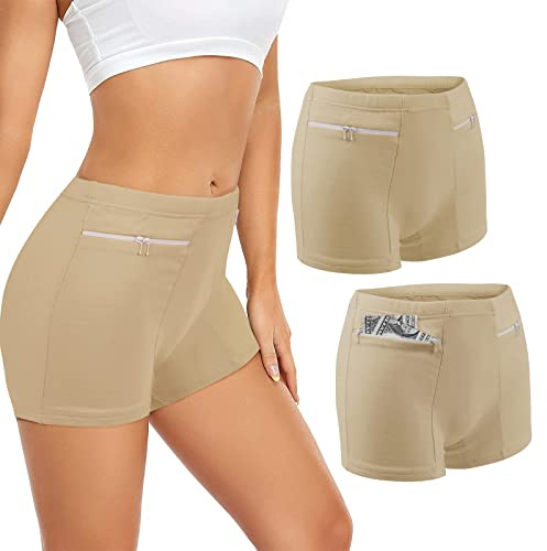 ANLINKSHINE Damen Unterwäsche mit Geheimtasche Panties, 2 Packungen Anti Taschendieb Reise Boxer (Rosa)