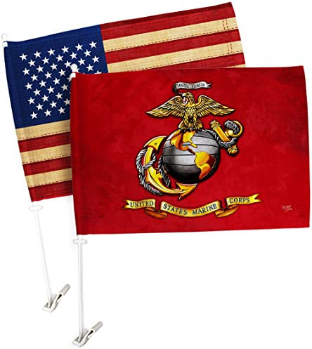 Drapeau de voiture US Marine Corps Semper Fi Vintage Drapeau américain Pack Bandera Para Carros Auto Décorations Petite bannière pour fenêtre Clip Pole Offica 32 cm x 48 cm