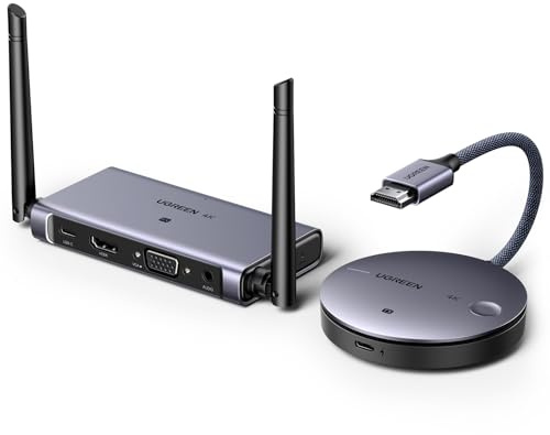 UGREEN 4K @ 30Hz Wireless HDMI Transmitter and Receiver, One Click to Connection, 165FT/50M Range, 2.4G/5G Wireless HDMI Extender Kit for Streaming up Video and Audio to Monitor from Laptop/PC/TV Box