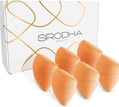 SRODHA Juego de esponjas de maquillaje de belleza, paquete de 6 piezas, juego de esponjas de maquillaje líquido, para mezclar la base de la cara, corrector, crema, productos en polvo (naranja cónica)