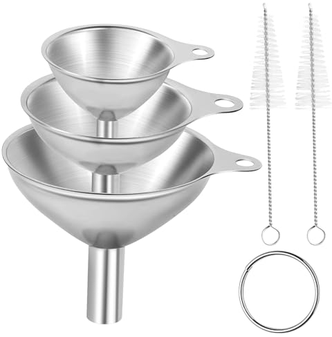 Embudos de Acero Inoxidable, 3 Piezas embudos de Cocina con Cepillo de Limpieza, Embudo de Cocina mini embudo para la Transmisión de Ingredientes Líquidos transferir líquidos y polvos