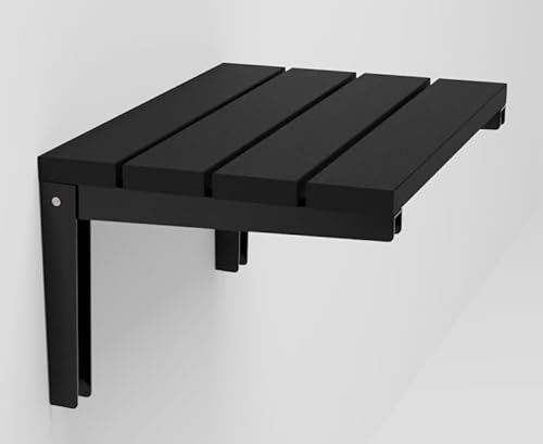 Folding Natural Teak Wood Shower Seat - Wall Mounted Foldable Bench for Seniors, Disabled, Pregnant - Handmade Fold Down Stool (Black)