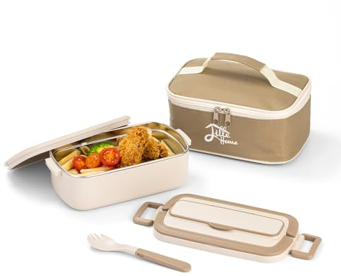 Lille Home Boîte à déjeuner Bento 1000ml pour adultes et enfants, boîte à déjeuner Tiffin portable en acier inoxydable, récipient avec sac à déjeuner et ustensiles-088
