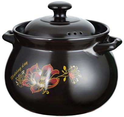 Keramik-Auflauftopf for Kochen, Eintopf, Blumenmuster, Doppelgriff, Tontopf, Tontopf, hitzebeständiges Küchenkochgeschirr mit Deckel (Size : 2.5L)