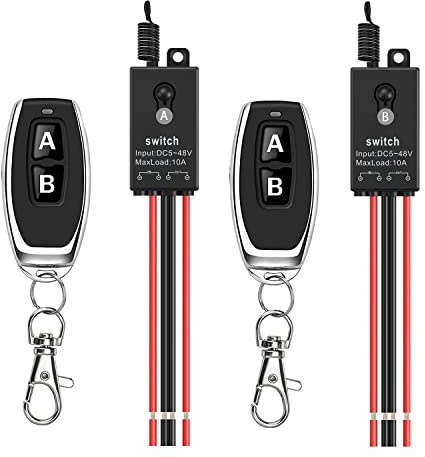 Meskliu 12v funkschalter,2 Kanal Mini Funkschalter mit Fernbedienung,DC12V/24V/48V 10A Funk Relais Wandschalter,Kabelloser Lichtschalter mit 328ft Long Range für Garagentor, Motor, Markise