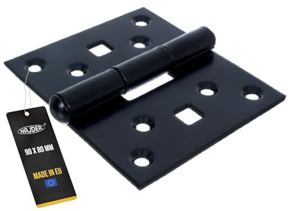 NAJDER Tür-Scharnier 2 Stück, Türband, für massive Türen innen und außen, Edelstahl Scharniere, Türangeln, Türscharnier Beschlag, Schräges Konstruktionsscharnier 90x80mm, schwarz lackiert RAL 9005