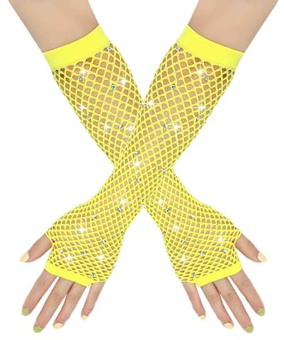 Damen Netzhandschuhe Glänzende Fingerlose Handschuhe Lange Fischnetz Armstulpen Mesh Handschuhe Karneval Party Kostümzubehör Opernhandschuhe Abendhandschuhe Glitzer Handschuhe Cosplay Zubehör