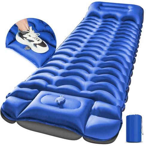 GYPWAN Isomatte Selbstaufblasend, Camping luftmatratze Selbstaufblasend mit Integrierten Kopfkissen Outdoor Campingmatte Faltbar Thermo Matte Schlafmatte Für Zelt Trekking Strand,Blau