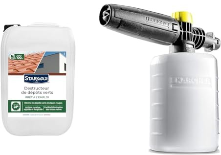 STARWAX Destructeur de dépôts verts prêt à l'emploi pour toitures, murs et sols extérieurs 10 L incolore & Kärcher Canon à mousse 0,6L accessoire pour nettoyeurs haute pression, Noir