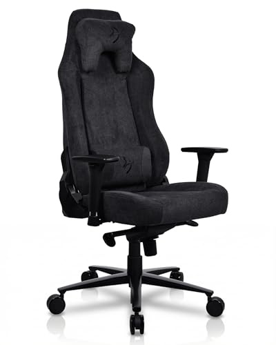 Arozzi Vernazza Gamingstuhl - Ergonomischer Gaming Stuhl Soft Fabric mit Verstellbarer Höhe, großzügigem Sitz & Rückenlehne sowie Unterstützungskissen - Schwedisches Design für Home Office, Schwarz