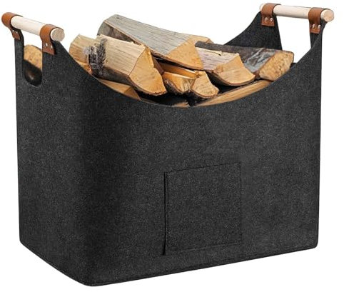 Yolistar Borsa in Feltro per Legna da Ardere, XXL Portalegna da Interno, Pieghevole Borsa Porta Legna per Camino, Può Contenere Giornali, Vestiti, Giocattoli, la Spesa, Legna, ecc.(Grigio Scuro)