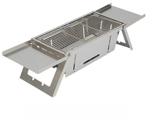 Herzberg HG-04159 Klappgrill aus Edelstahl, tragbarer Tischgrill, winddichtes Design, 8 Belüftungsöffnungen für effiziente Verbrennung, Rahmen trägt 15 kg, leicht zu reinigen, ideal für Camping
