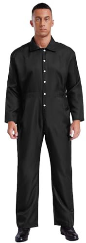 TTAO Herren Ganzkörper Overall Latzhose Arbeitsoverall Arbeitslatzhose mit Taschen Männer Mechanisch Jumpsuit mit elastischem Taille Maleroverall Schwarz S