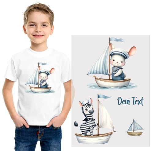 GRAZDesign Bügelbilder Set Boote für Textilien DIN A4 zum selbst aufbügeln für Kinder mit Namen personalisiert
