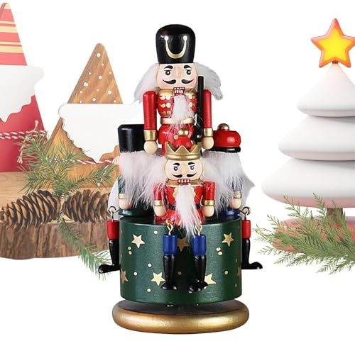 Nussknacker-Weihnachtsspieluhr – handbemalte, rotierende Musikfigur mit LED-Lichtern | Schneekugel-Effekt, klassisches Urlaubs-Nussknacker-Ballett-Thema, perfekt für Kinderzimmer, Heimdekoration