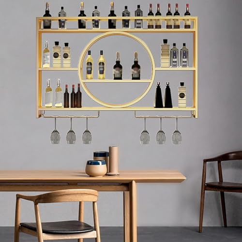 Meubles Pour Bar，etagere A Vin Design Etagere Rangement Cuisine Mural Porte Bouteille Metal Bar Cafe étagère à Bouteilles De Vins(Size:100 * 15 * 80cm,Color:Or)