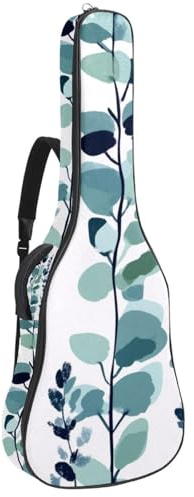 Gepolsterte Gitarrentasche für Akustikgitarre, Motiv: botanische Blätter und Pflanzen, Grau / Salbeigrün, Mehrfarbig 02, 42.9x16.9x4.7 in, Lässiger Tagesrucksack