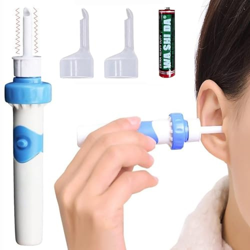 Ohrenschmalz Entferner- Elektrisch Ohrenreiniger, Sicheres Und Weiches Ear Cleaner, Mit 2 Waschbaren Ersatzköpfen Und Batterie, Geeignet Für Kinder Und Erwachsene Ohr Reinigung (A)