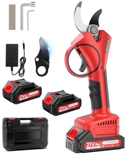 Tijeras de Podar Eléctricas, 40mm Tijeras de Podar Bateria Hoja SK7, Potentes 800W Motor Sin Escobillas, 2 Baterías 2000mAh 21V, 6-8H de Autonomía, Ligera y Mano Única, para Árboles Frutales,Viñas