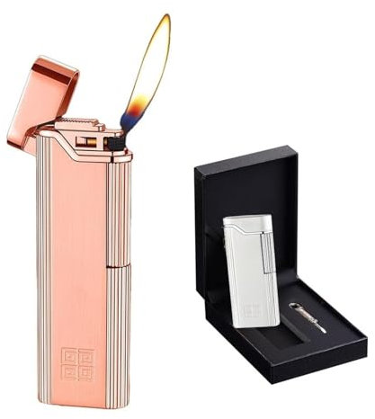 Accendino portatile in metallo con fiamma morbida, accensione con mola scorrevole laterale, fiamma regolabile e ricaricabile, adatto for barbecue, candele, attività all'aperto, regalo for uomo(B)