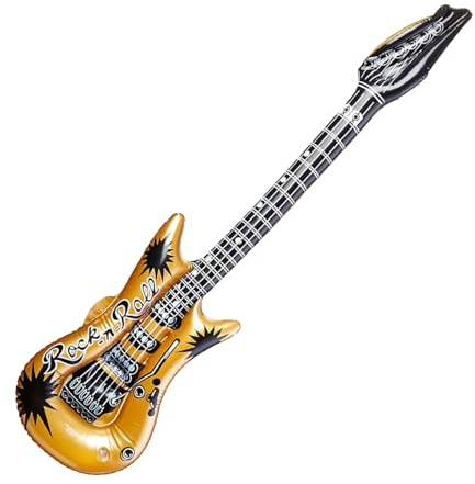 Guitars - An inflatable air guitar toy; a blow-up rock guitar decoration and photo prop for parties and carnivals.