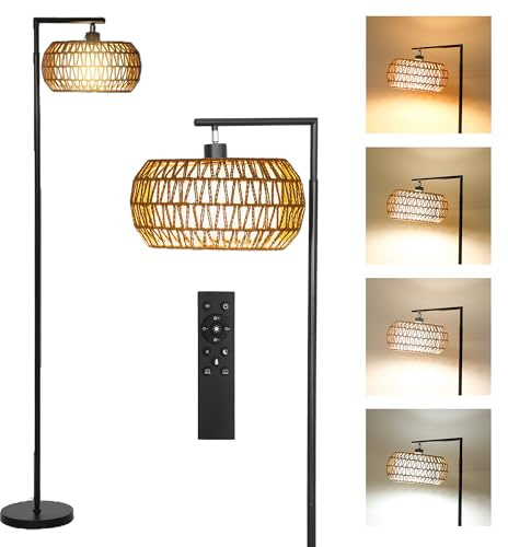 HOMCOM Lampadaire sur Pied Salon 3000-6500K Dimmable 170H cm en Noir | Lampe Bohème, 3 Températures de Couleur, Télécommande, Interrupteur au Pied et Minuterie, pour Chambre, Bureau