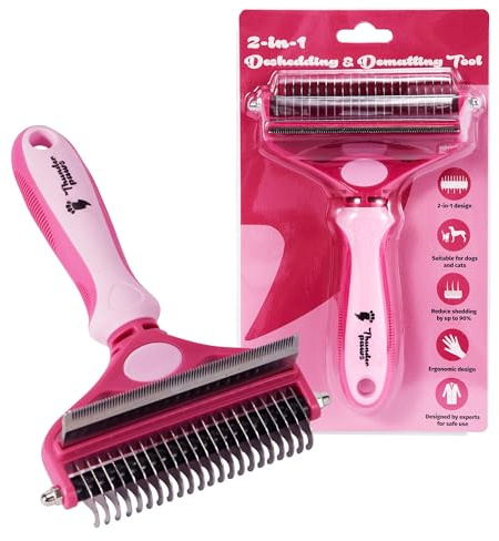 Thunderpaws 2-in-1 Deshedding Brush and Dematting Rake for Dogs – Double Coat Undercoat Grooming Tool for Medium to Large Breeds, Reduces Shedding by Up to 95%