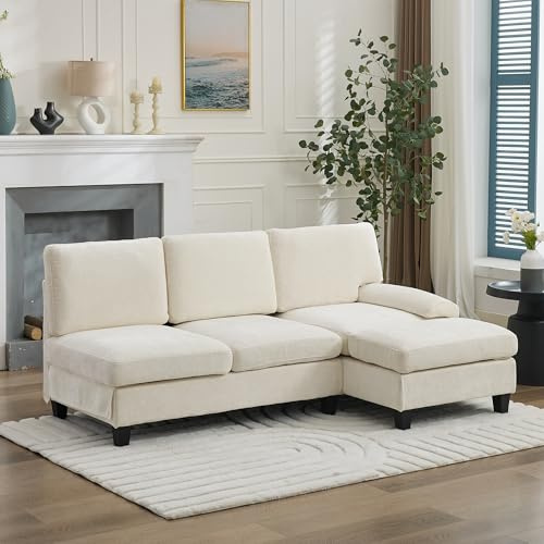 Merax Ecksofa 3-Sitzer Sofa mit Polsterhocker, L-förmiges Schlafsofa, Gepolstertes Sofa mit Sitz- und Rückenkissen, Polstermöbel für Wohnzimmer, Wohnung, Lounge und Schlafzimmer, kleine Räume, Beige