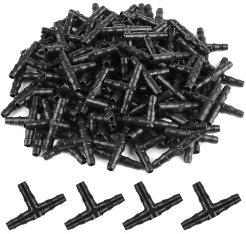 Kalolary Raccordi a T universali con terminali a Spina da 1/4“, connettori a Spina per irrigazione a Goccia, per Tubi Flessibili da 1/4” e sistemi di Tubi da 4 mm/7 mm (200 Pezzi)
