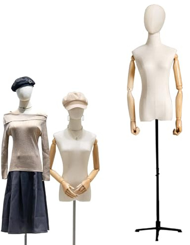 Kurflo Schaufensterpuppe Körper Weiblich, Schneiderpuppe mit abnehmbarem Kopf, Damenbüste mit flexiblen Armen, Mannequin Torso mit Verstellbare Höhe 132-190cm