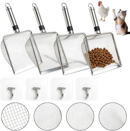 Linzerry Lot de 4 tamis de jardin en acier inoxydable - Tamis à sable - Maille de 2/2,8/3,8/5 mm - Tamis à compost avec poignée - Tamis de terre - Pelle à déjections de poulet - Pour terre, sable