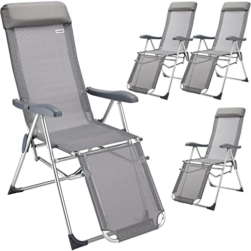 Deuba 4X Chaises de Jardin Pliantes en Aluminium avec Repose-Pieds Dossier Haut réglable en 7 Positions Chaises de Camping