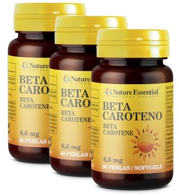 Nature Essential - Beta Caroteno - 50 Perlas - Para 50 Días - Favorece la Producción de Melanina y Retinol - Ayuda a la Piel y Retrasar Envejecimiento