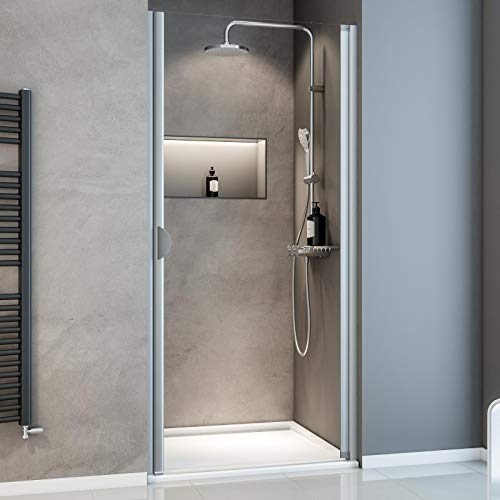 Schulte porte de douche pivotante 80 x 180 cm en niche, profilé alu-argenté, réversibe, montage gauche droite, verre de sécurité 5 mm transparent, plage de réglage 775-805 mm, largeur d'accès 56.0 cm