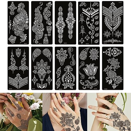 10 ark tatuering stenciler kit för kvinnor, kroppskonst blomma spets mönster mallar för hand fot
