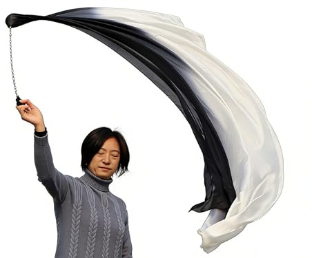 Winged Sirenny Seidenschleier Poi Bälle mit Tuch 180cm für Bauchtanz, Flow Art, Bühnenperformance, Anbetung & Spiel, Handgefärbt Leichter Seidenstoff & Edelstahlkette, 1 Stück