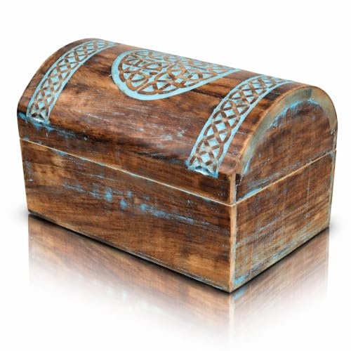 Tolle Geburtstagsgeschenkideen, handgefertigte, dekorative Schmuckschatulle aus Holz mit keltischem Schnitzereien, Schmuck-Organizer, Andenken-Box, Schatztruhe, 15 x 10 cm, Jahrestagsgeschenke (Blue)