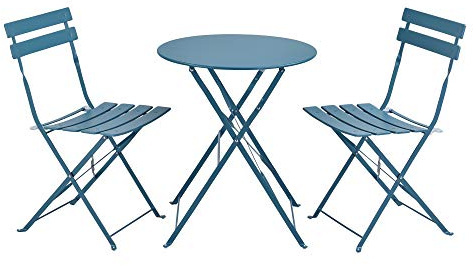 [en.casa] Set de Bistrot Meubles de Jardin Pliables Design Table Basse Ronde 2 Chaises pour Terrasse Balcon Set de Meuble d'Extérieur Patio Acier Turquoise