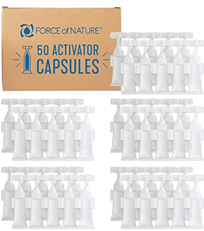 Force of Nature Activator Capsules - Concentrate Refills for Eco-Friendly, All Purpose Disinfectant Cleaning Spray Kitchen, Bathroom, Toilet, Glass - Year Supply, 50 Count x 12 Fl oz