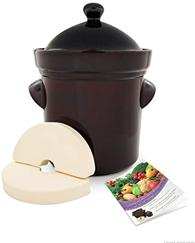 Original Bunzlauer Keramik Premium Gärtopf 25,0 Liter inkl. Deckel + Stein, braun