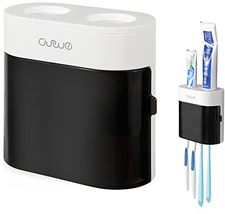 Dispensador Automático de Pasta de Dientes Negro en Pared,Doble Automático Conjunto de Portacepillos Montaje con Cubierta a Prueba de Polvo